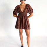 Shirred Plunge Mini Dress