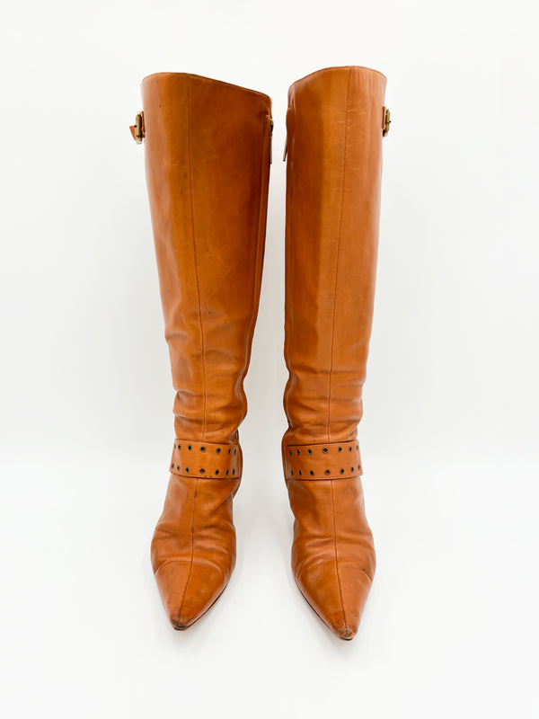 Leather Point Toe High Boots