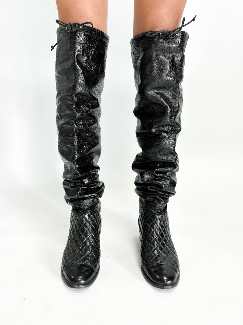 Matelasse Leather Over Knee Boots