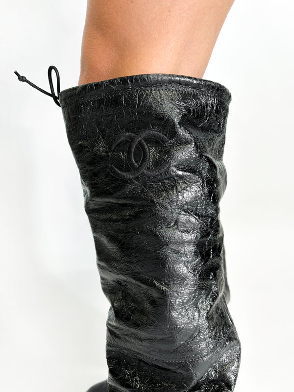 Matelasse Leather Over Knee Boots