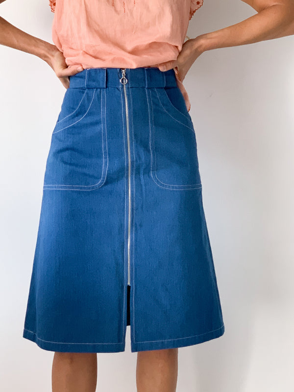 Contrast Stitch Midi Skirt