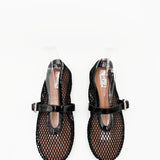 Patent Fishnet Ballet Flats