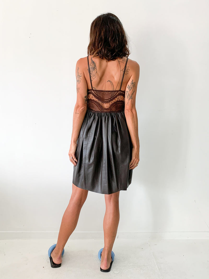 Tropic Cocoon Crochet Leather Dress