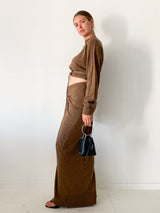 Cashmere Crop Jumper And Elongated Ruched Tie Skirt Set