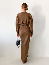 Cashmere Crop Jumper And Elongated Ruched Tie Skirt Set